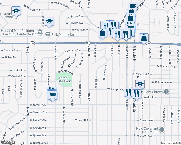 map of restaurants, bars, coffee shops, grocery stores, and more near 5904 North Belt Street in Spokane