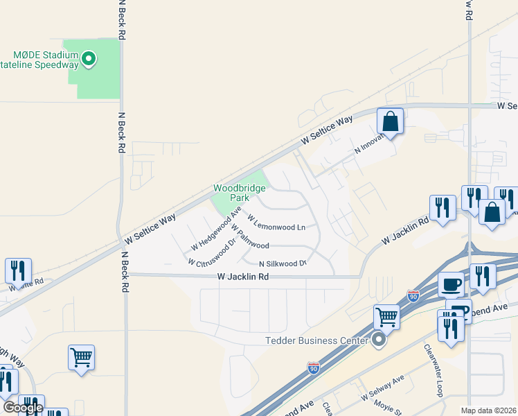 map of restaurants, bars, coffee shops, grocery stores, and more near 4946 North Candlewood Lane in Post Falls