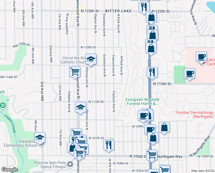map of restaurants, bars, coffee shops, grocery stores, and more near in Seattle