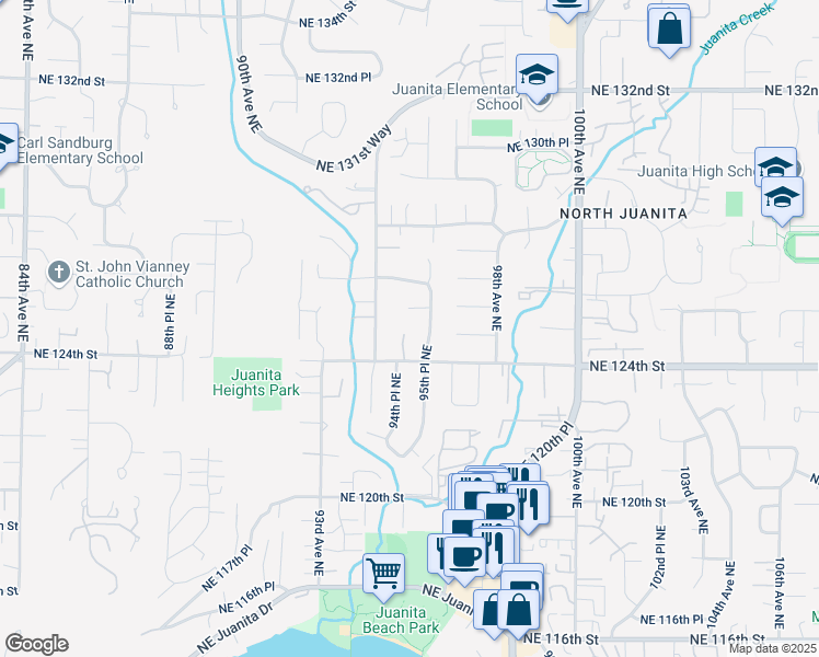 map of restaurants, bars, coffee shops, grocery stores, and more near 12417 95th Place Northeast in Kirkland