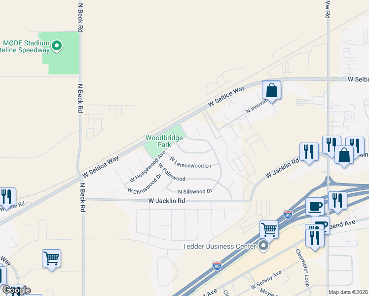 map of restaurants, bars, coffee shops, grocery stores, and more near 4835 North Candlewood Lane in Post Falls