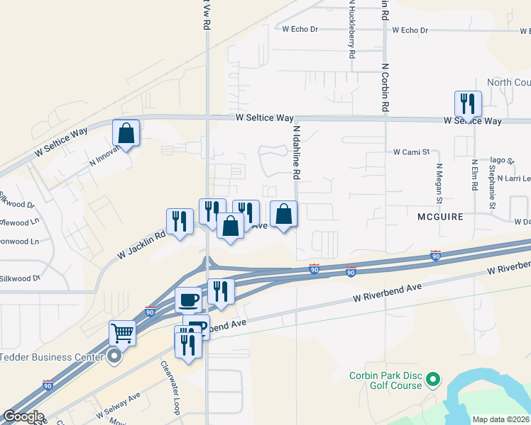 map of restaurants, bars, coffee shops, grocery stores, and more near 3773 West 5th Avenue in Post Falls