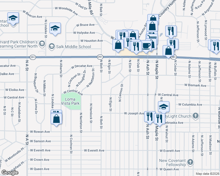 map of restaurants, bars, coffee shops, grocery stores, and more near 5904 North Belt Street in Spokane