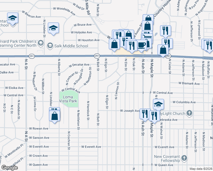 map of restaurants, bars, coffee shops, grocery stores, and more near 5904 North Belt Street in Spokane