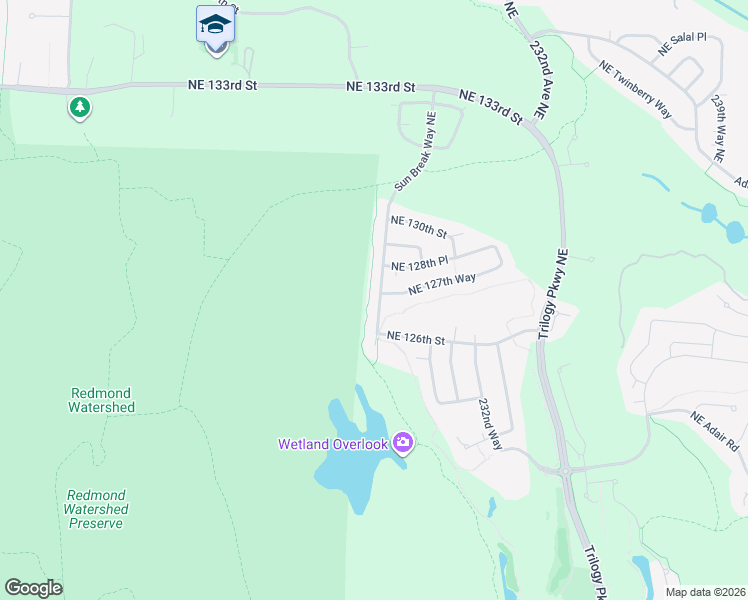 map of restaurants, bars, coffee shops, grocery stores, and more near 12657 Sun Break Way Northeast in Redmond