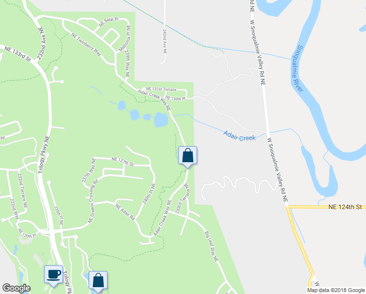 map of restaurants, bars, coffee shops, grocery stores, and more near 12743 Adair Creek Way Northeast in Redmond