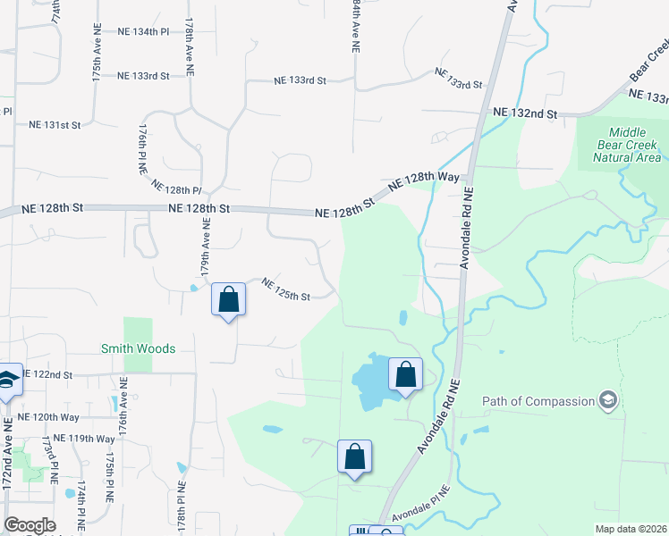 map of restaurants, bars, coffee shops, grocery stores, and more near 12518 183rd Avenue Northeast in Redmond