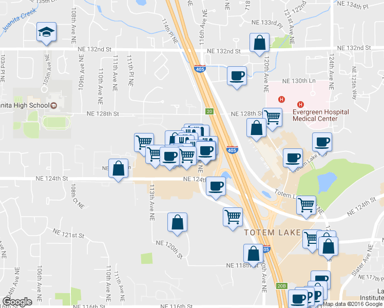 map of restaurants, bars, coffee shops, grocery stores, and more near 12557 116th Avenue Northeast in Kirkland