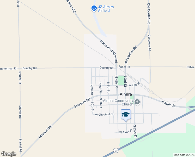 map of restaurants, bars, coffee shops, grocery stores, and more near 121 North 6th Street in Almira
