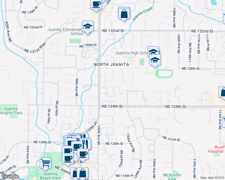 map of restaurants, bars, coffee shops, grocery stores, and more near 12520 101st Way Northeast in Kirkland