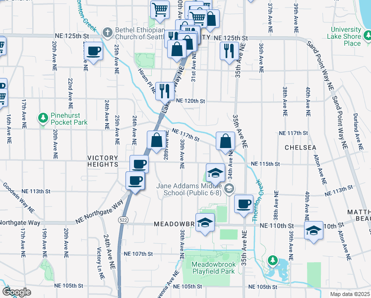 map of restaurants, bars, coffee shops, grocery stores, and more near 11549 30th Avenue Northeast in Seattle