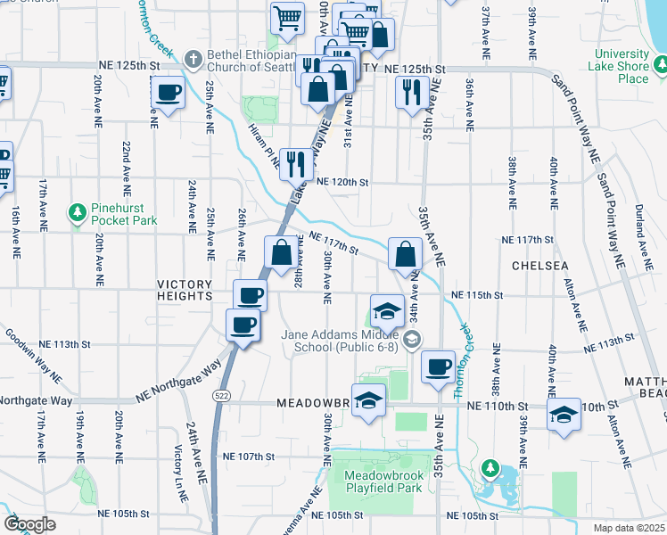 map of restaurants, bars, coffee shops, grocery stores, and more near 11549 30th Avenue Northeast in Seattle