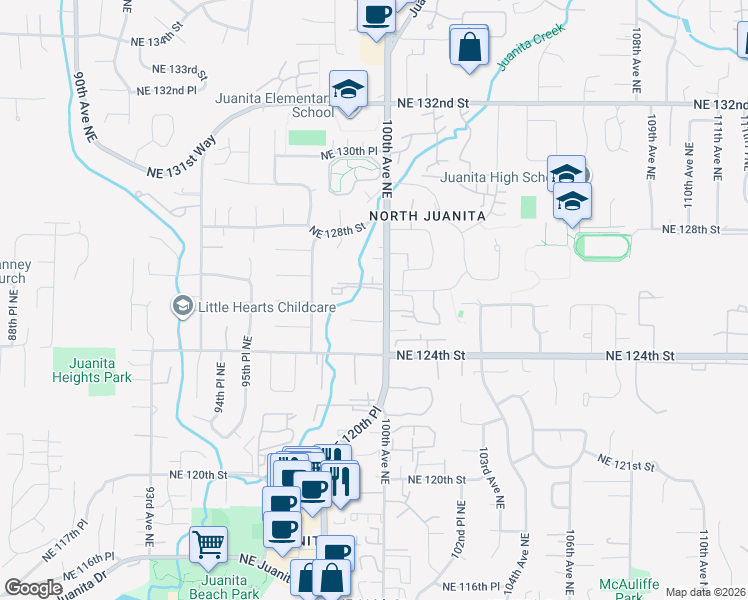 map of restaurants, bars, coffee shops, grocery stores, and more near 12520 101st Way Northeast in Kirkland