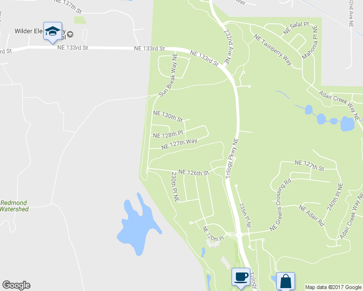 map of restaurants, bars, coffee shops, grocery stores, and more near 23041 Northeast 127th Way in Redmond