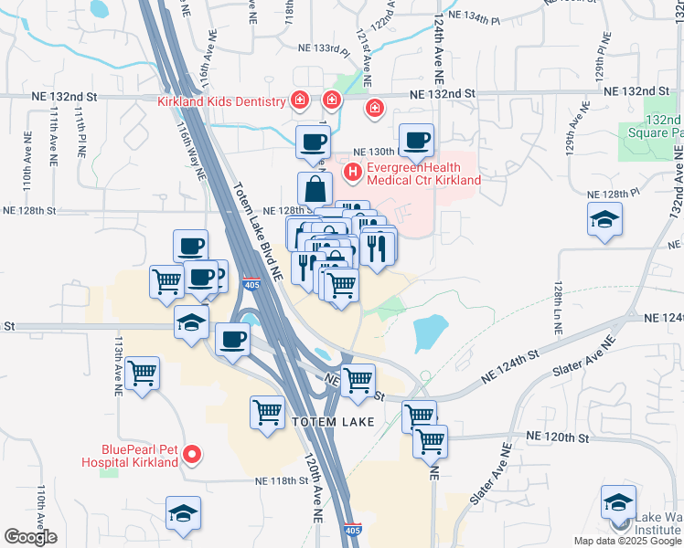 map of restaurants, bars, coffee shops, grocery stores, and more near 12611 120th Avenue Northeast in Kirkland