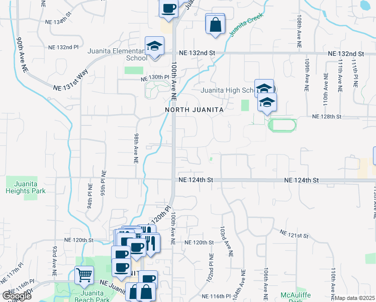 map of restaurants, bars, coffee shops, grocery stores, and more near 12624 100th Lane Northeast in Kirkland