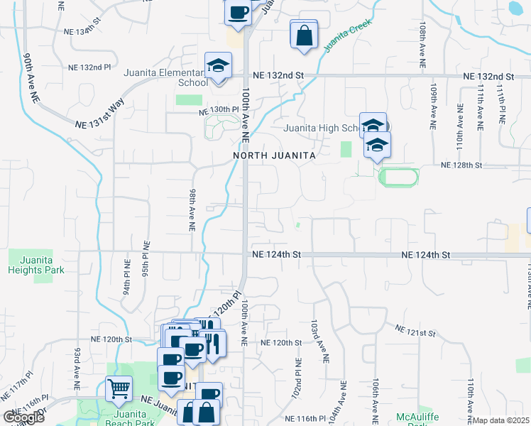 map of restaurants, bars, coffee shops, grocery stores, and more near 12624 100th Lane Northeast in Kirkland
