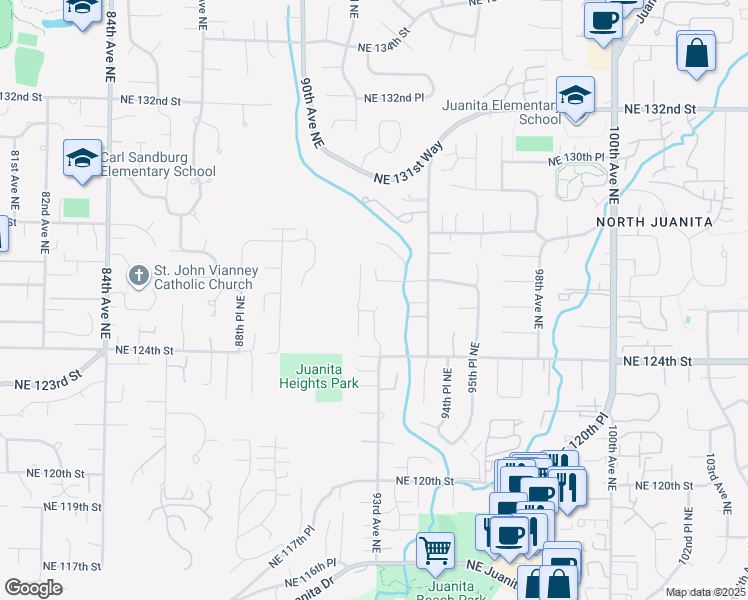 map of restaurants, bars, coffee shops, grocery stores, and more near 9213 Northeast 126th Place in Kirkland