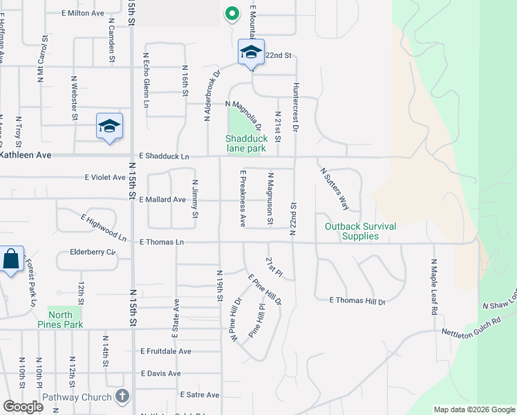 map of restaurants, bars, coffee shops, grocery stores, and more near 3945 North Magnuson Street in Coeur d'Alene