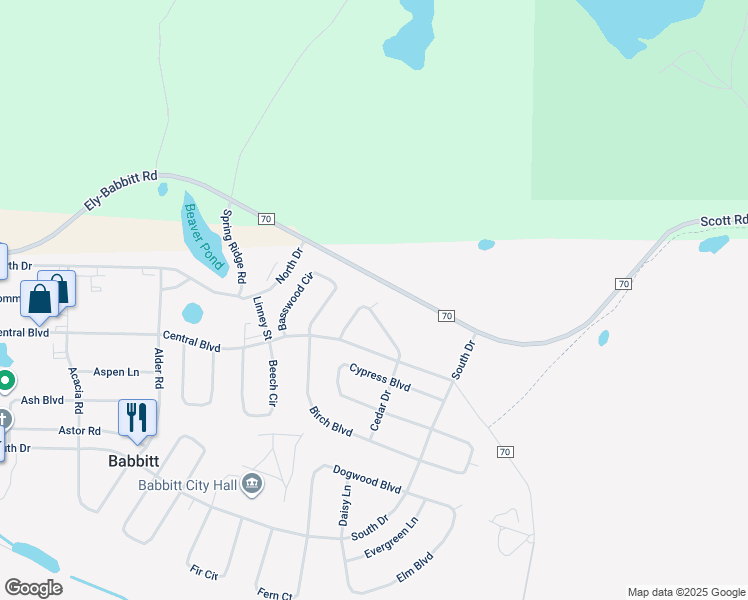 map of restaurants, bars, coffee shops, grocery stores, and more near 20 Cottonwood Court in Babbitt