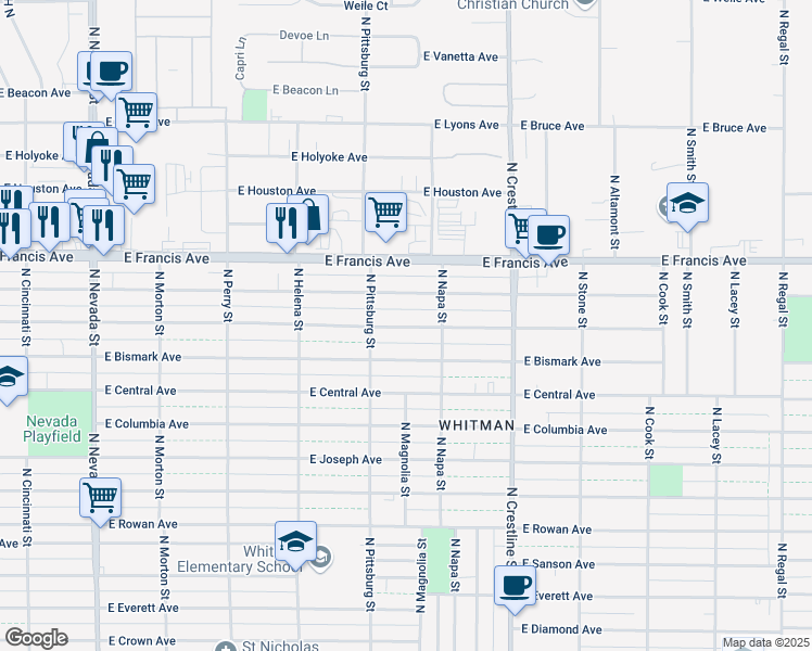map of restaurants, bars, coffee shops, grocery stores, and more near 1807 East Dalke Avenue in Spokane