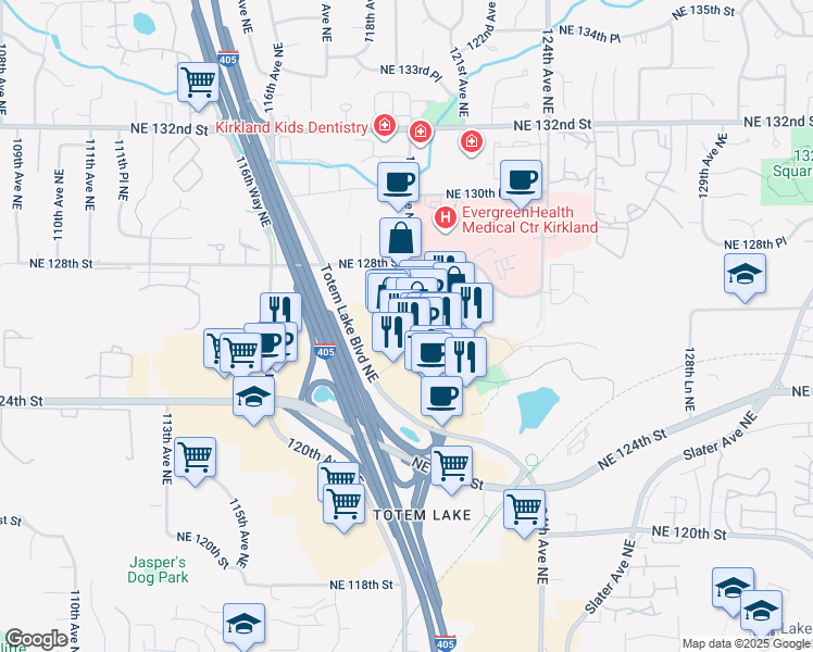 map of restaurants, bars, coffee shops, grocery stores, and more near 12611 120th Avenue Northeast in Kirkland