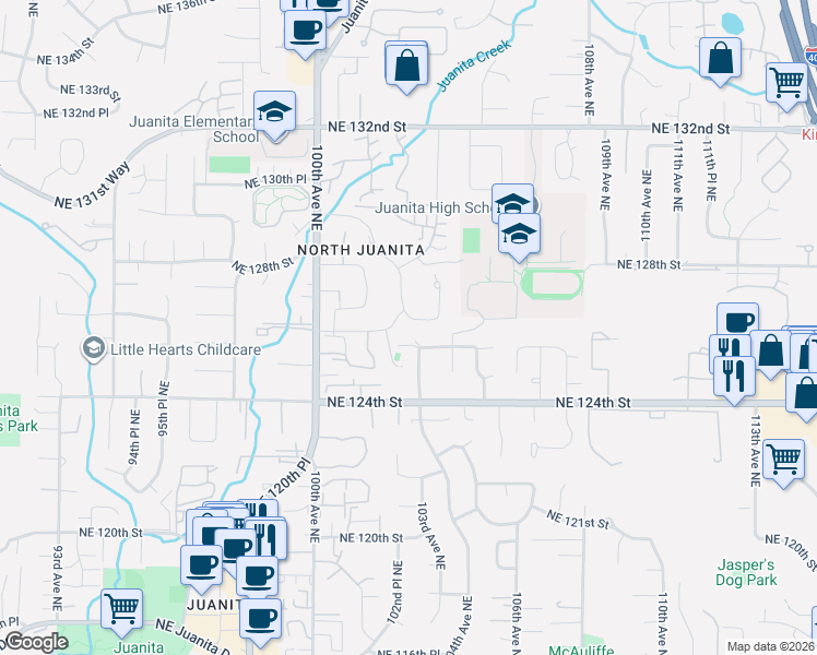 map of restaurants, bars, coffee shops, grocery stores, and more near 10304 Northeast 126th Place in Kirkland