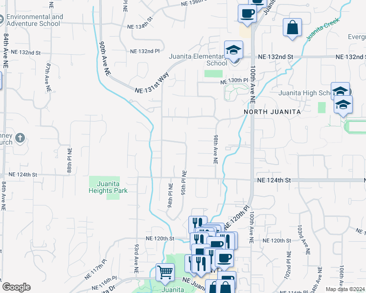 map of restaurants, bars, coffee shops, grocery stores, and more near 12603 95th Place Northeast in Kirkland