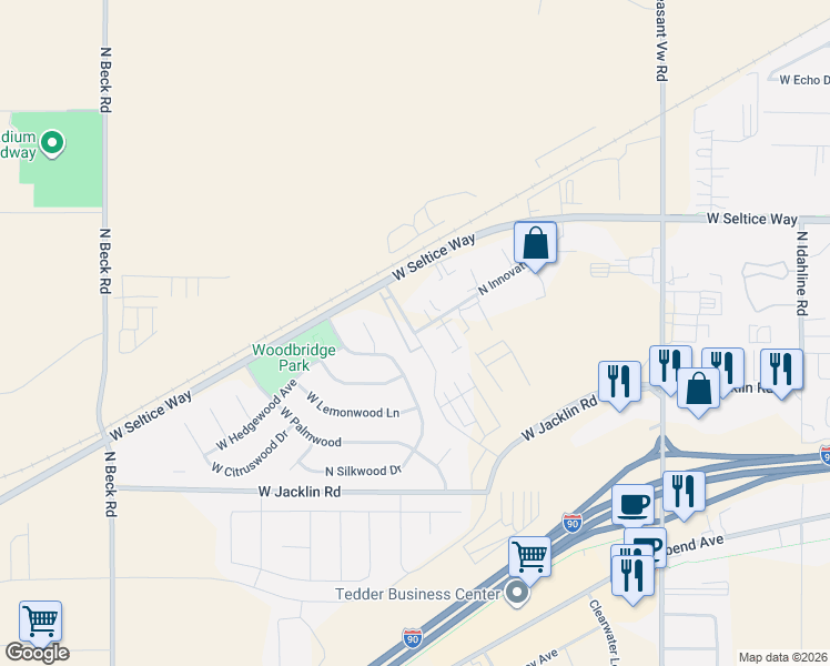 map of restaurants, bars, coffee shops, grocery stores, and more near 685 Creative Way in Post Falls
