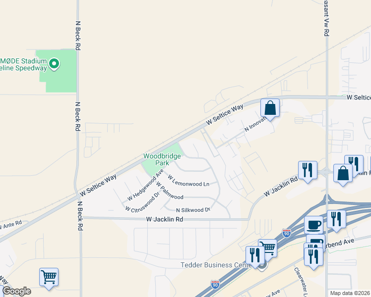 map of restaurants, bars, coffee shops, grocery stores, and more near 731 North Silkwood Drive in Post Falls