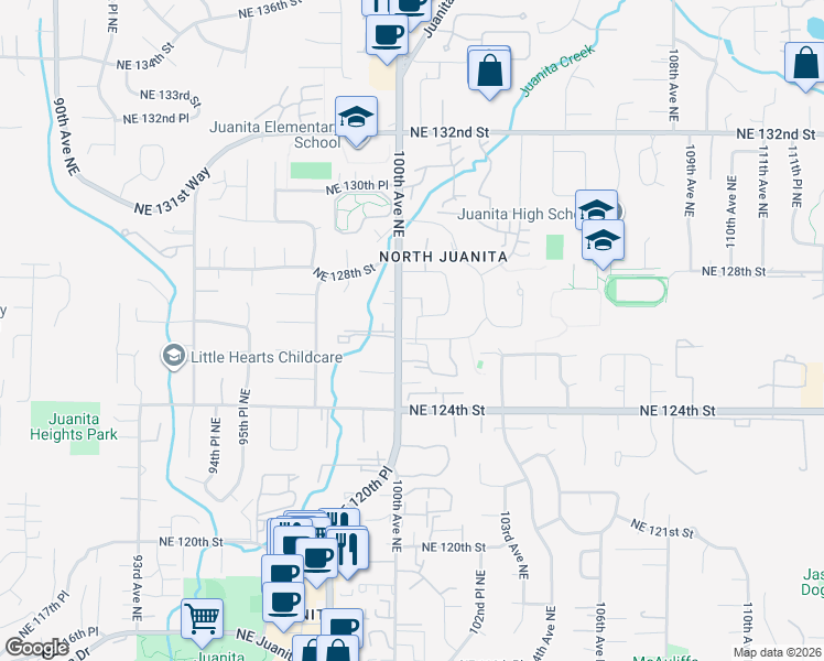 map of restaurants, bars, coffee shops, grocery stores, and more near 9944 Northeast 126th Street in Kirkland