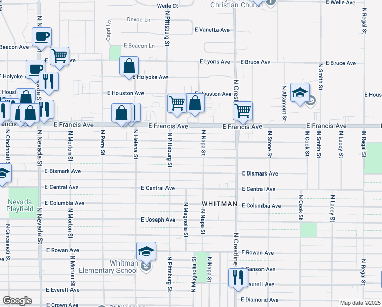 map of restaurants, bars, coffee shops, grocery stores, and more near 1807 East Dalke Avenue in Spokane