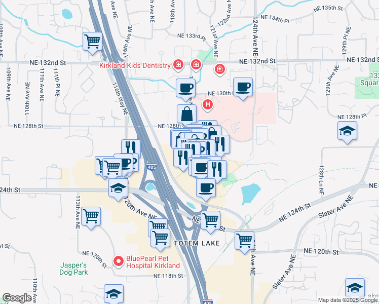 map of restaurants, bars, coffee shops, grocery stores, and more near 12611 120th Avenue Northeast in Kirkland