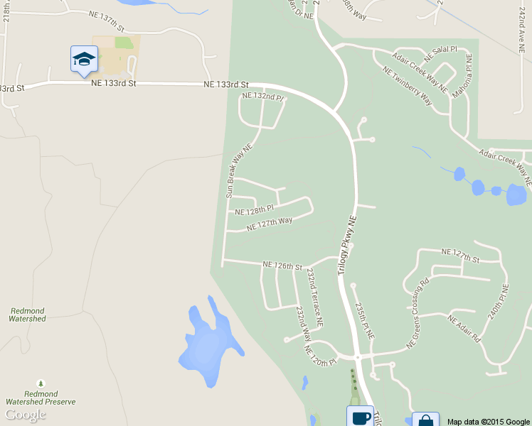 map of restaurants, bars, coffee shops, grocery stores, and more near 23013 Northeast 128th Place in Redmond