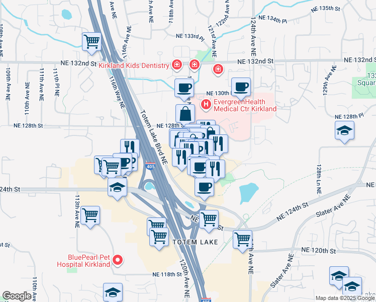 map of restaurants, bars, coffee shops, grocery stores, and more near 12611 120th Avenue Northeast in Kirkland