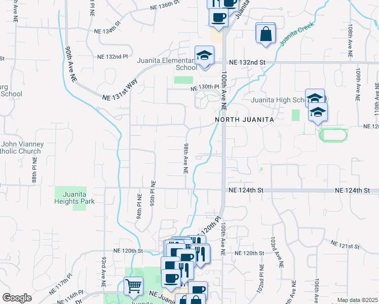 map of restaurants, bars, coffee shops, grocery stores, and more near 12518 98th Avenue Northeast in Kirkland
