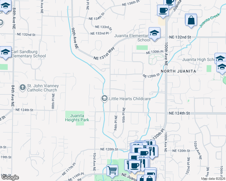 map of restaurants, bars, coffee shops, grocery stores, and more near 9405 Northeast 126th Place in Kirkland