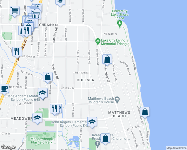 map of restaurants, bars, coffee shops, grocery stores, and more near 11560 Alton Avenue Northeast in Seattle