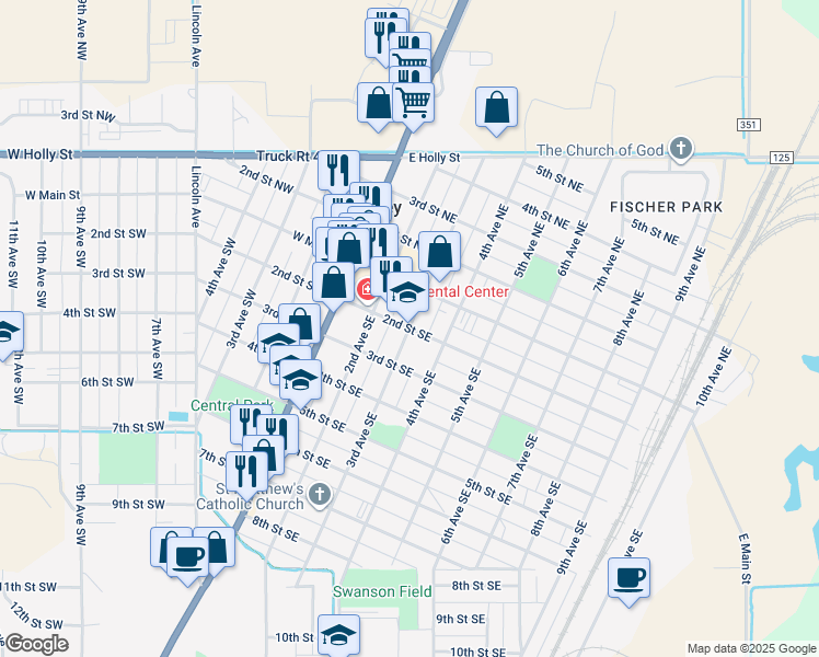 map of restaurants, bars, coffee shops, grocery stores, and more near 200 3rd Avenue Southeast in Sidney