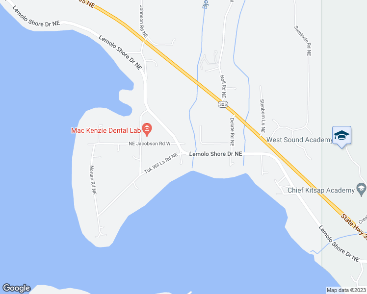 map of restaurants, bars, coffee shops, grocery stores, and more near 2315 Northeast Jacobson Road in Poulsbo