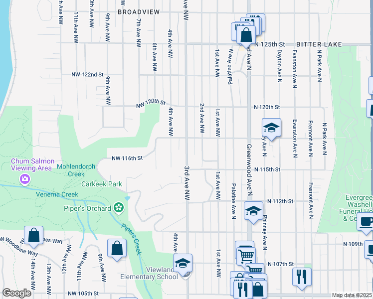 map of restaurants, bars, coffee shops, grocery stores, and more near 11541 3rd Avenue Northwest in Seattle