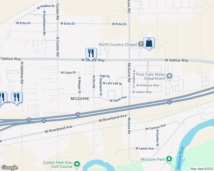 map of restaurants, bars, coffee shops, grocery stores, and more near 661 N Larri Lee St in Post Falls