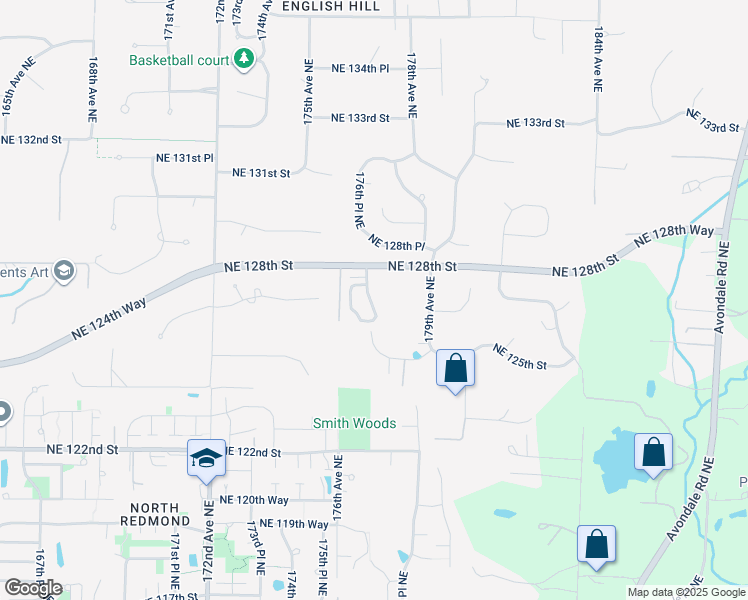 map of restaurants, bars, coffee shops, grocery stores, and more near 16191 Northeast 83rd Street in Redmond
