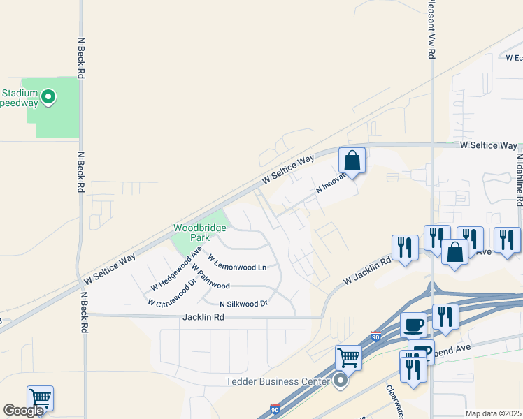 map of restaurants, bars, coffee shops, grocery stores, and more near 685 Creative Way in Post Falls