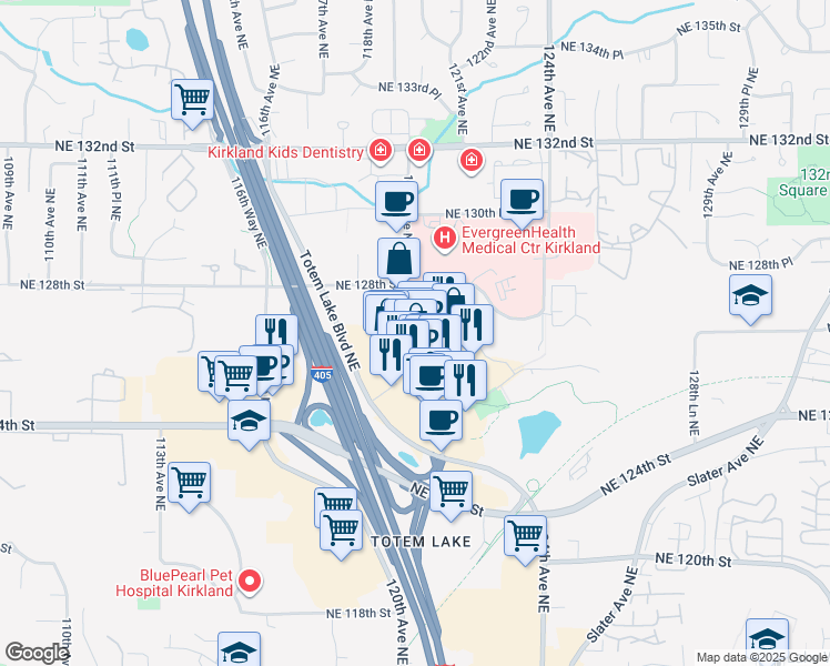 map of restaurants, bars, coffee shops, grocery stores, and more near 12611 120th Avenue Northeast in Kirkland