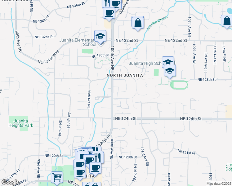 map of restaurants, bars, coffee shops, grocery stores, and more near 9944 Northeast 126th Street in Kirkland