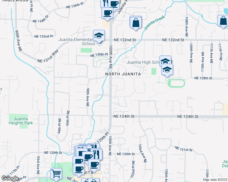 map of restaurants, bars, coffee shops, grocery stores, and more near 9944 Northeast 126th Street in Kirkland