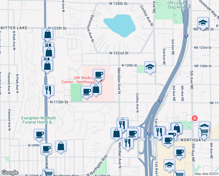 map of restaurants, bars, coffee shops, grocery stores, and more near in Seattle