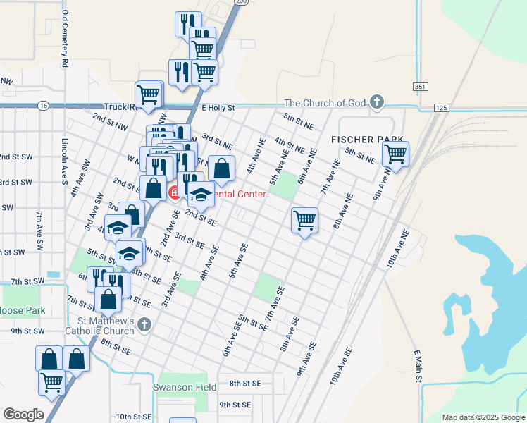 map of restaurants, bars, coffee shops, grocery stores, and more near 504 East Main Street in Sidney