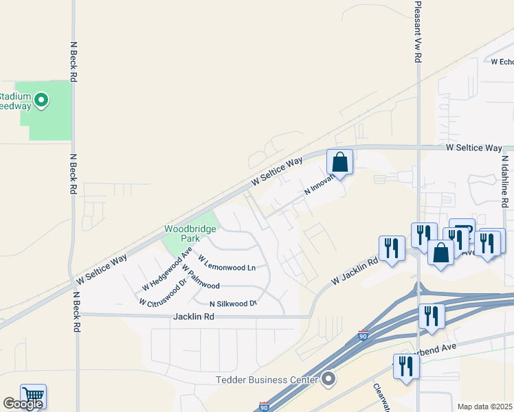 map of restaurants, bars, coffee shops, grocery stores, and more near 685 Creative Way in Post Falls